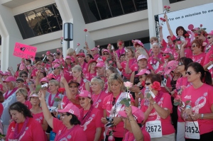 Survivors celebrate during 2012 Survivor Ceremony on the steps of the Pacific Life building.